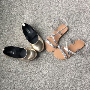 Lot of 2 Girls Sandals Shoes Gold & Silver